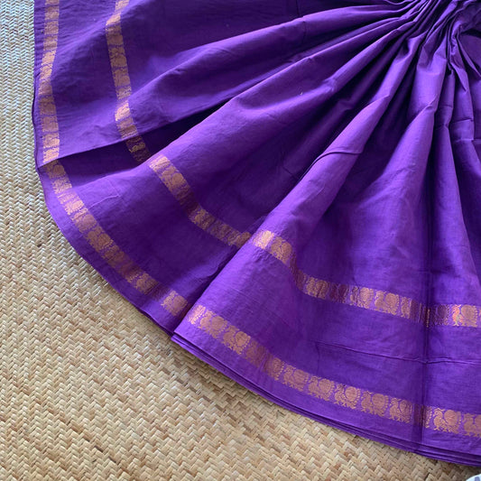 Purple, Zari Annam Rettai Pettu Border , Clamp dyed (Kattu sayam).