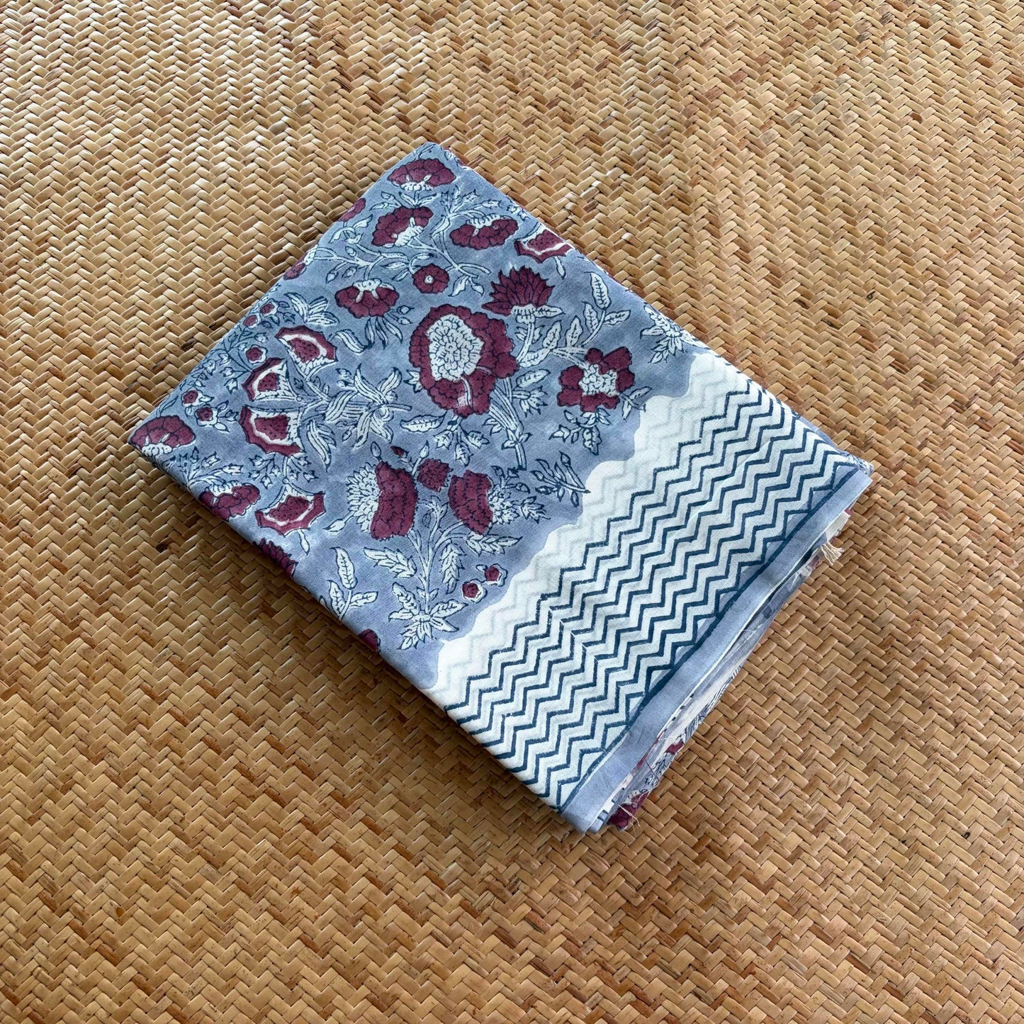 Mul Mul Cotton saree, Hand Block Printed, Grey