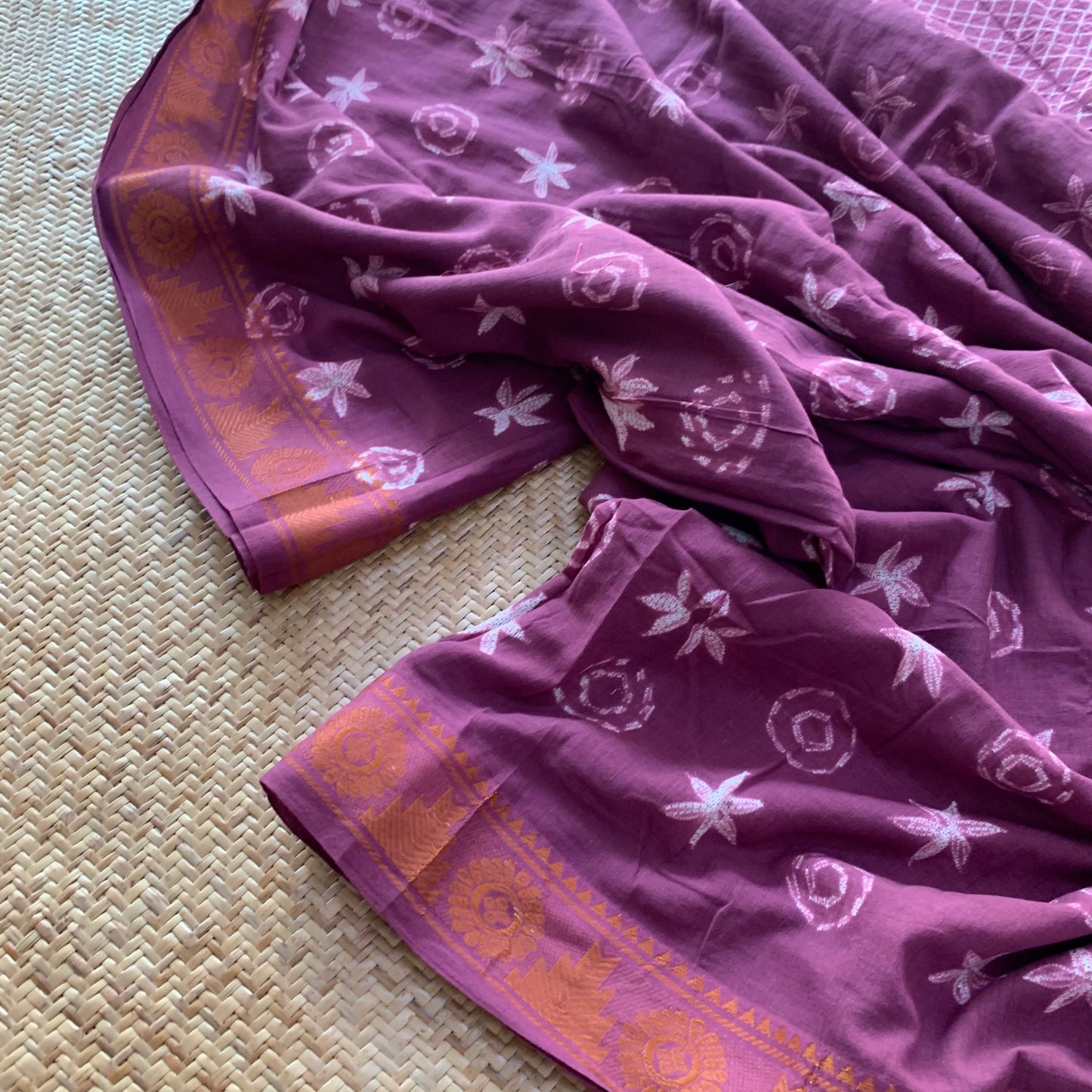 Purple, Hand Crafted Shibori Sungudi Cotton Saree