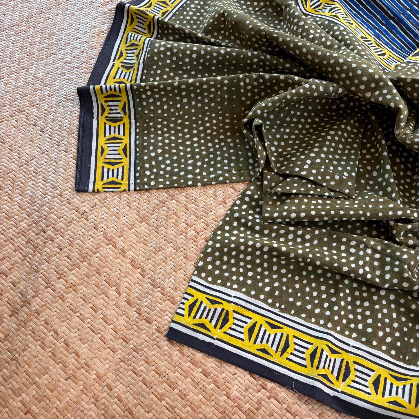 Mul Mul Cotton saree, Hand Block Printed, Green