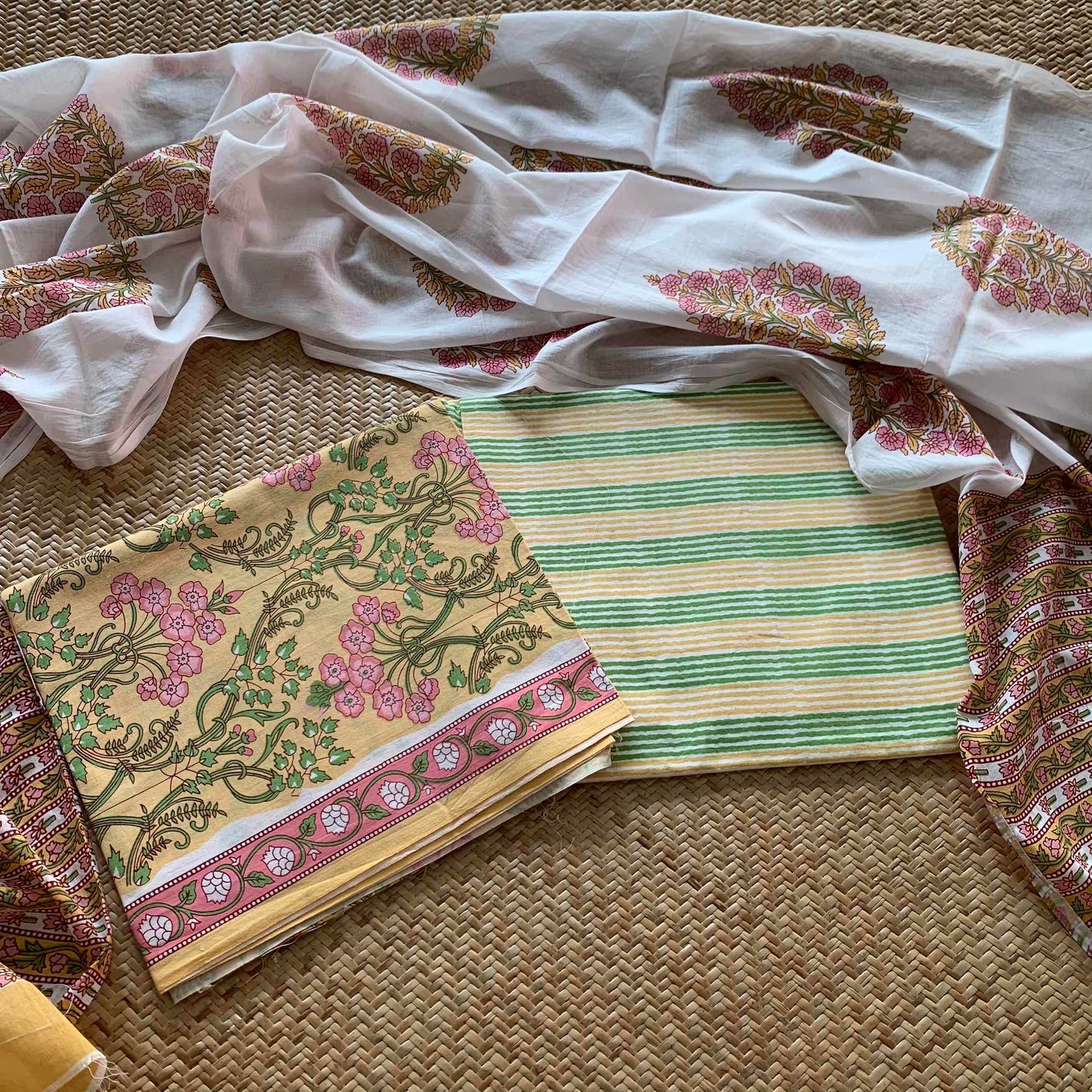 Mul Mul Cotton 3 Piece Salwar Suit Material, Yellow