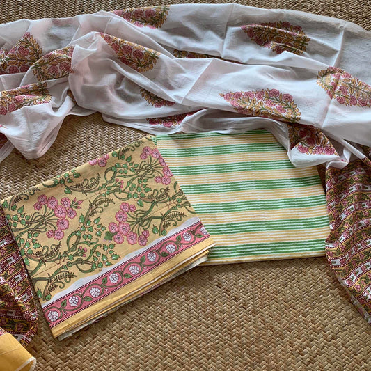 Mul Mul Cotton 3 Piece Salwar Suit Material, Yellow