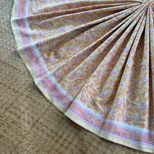 Mul Mul Cotton saree, Hand Block Printed, Butter Yellow