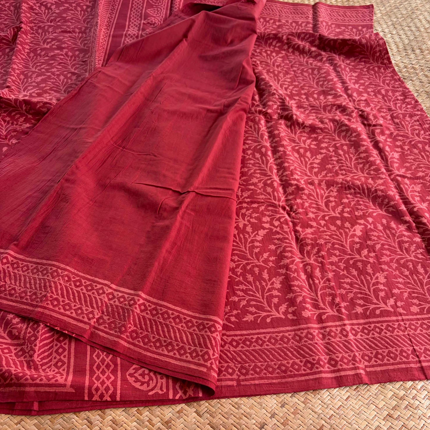 Mul Mul Cotton saree, Hand Block Printed, Maroon