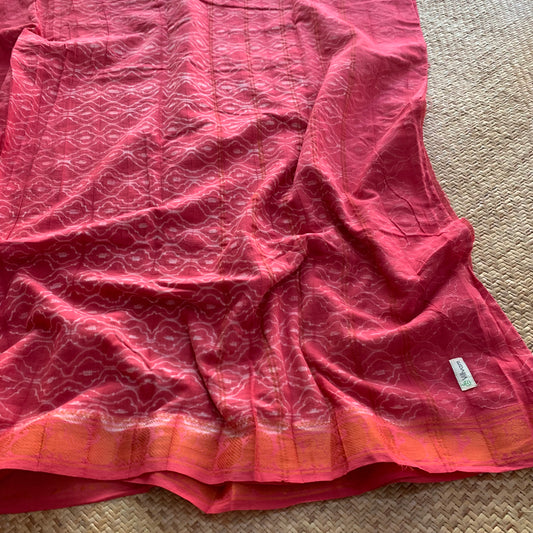 Pink, Hand Crafted Nui Shibori Sungudi Cotton Saree