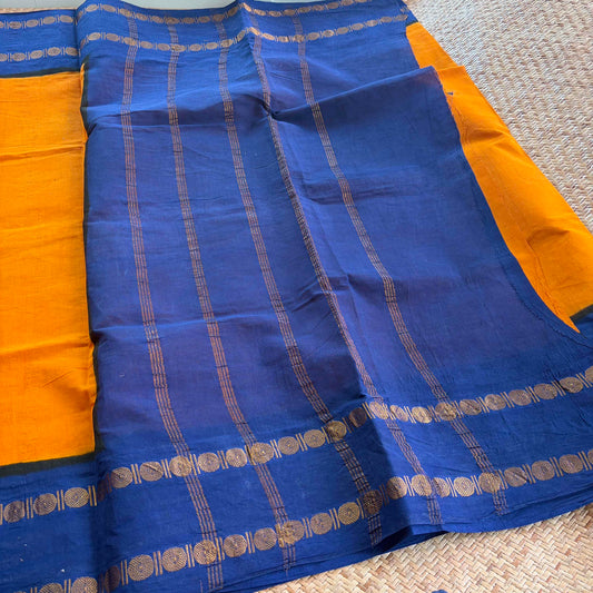 Yellow Saree With Running Blouse , Zari Rudraksham Rettai Pettu Border , Clamp dyed (Kattu sayam)