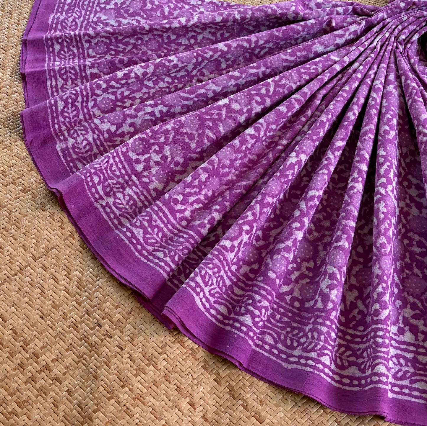 Mul Mul Cotton saree, Hand Block Printed, Purple