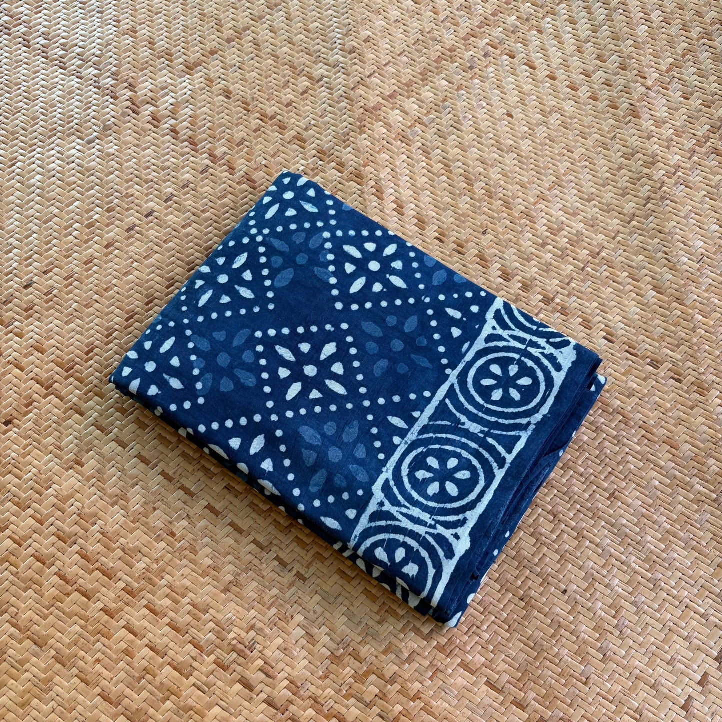 Mul Mul Cotton saree, Hand Block Printed, Blue