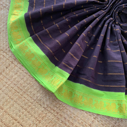 Black saree with green Border, Zari Velthari Madurai Sungadi Saree