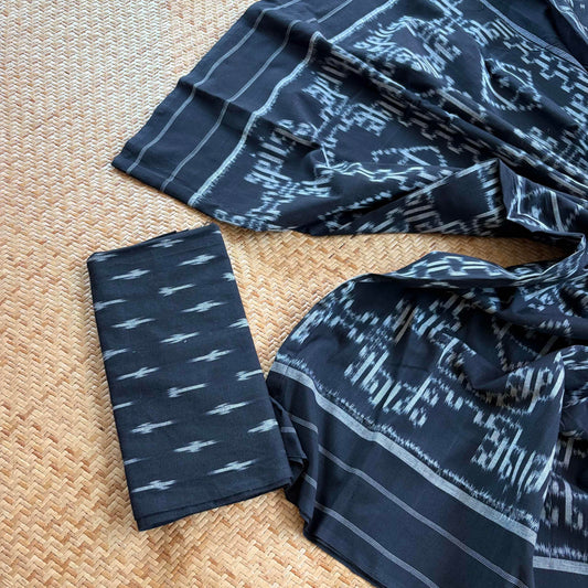 Black, Pochambally Ikkat Hand Woven Cotton Saree