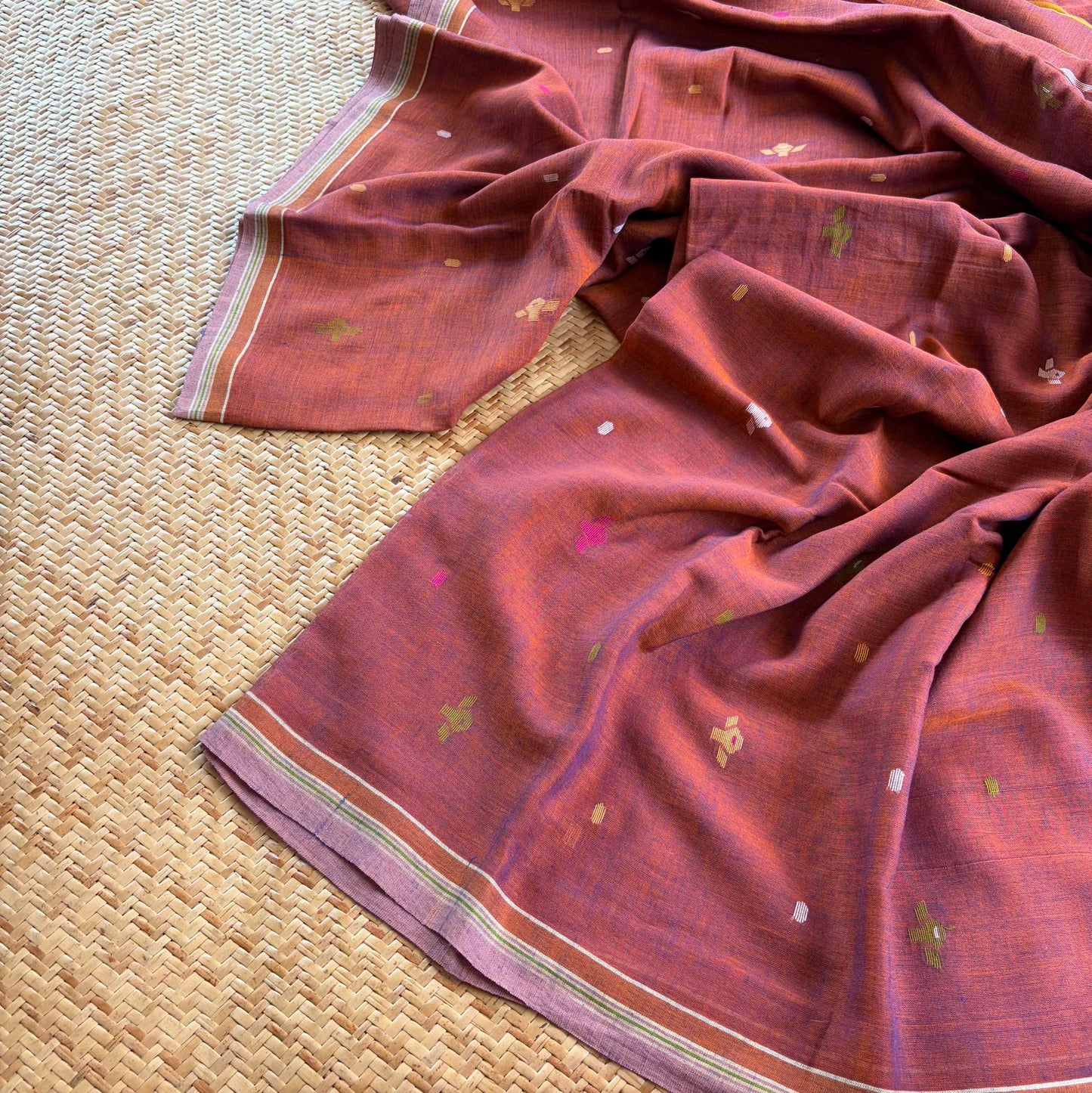 Brown Handwoven Jamdani Soft cotton Saree