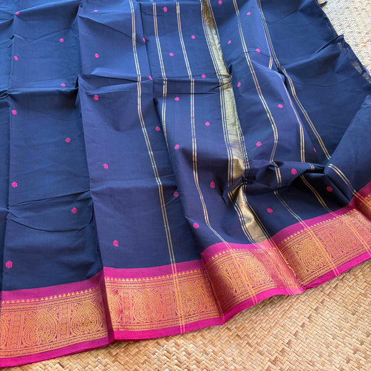 Chettinad Cotton Saree, Navy