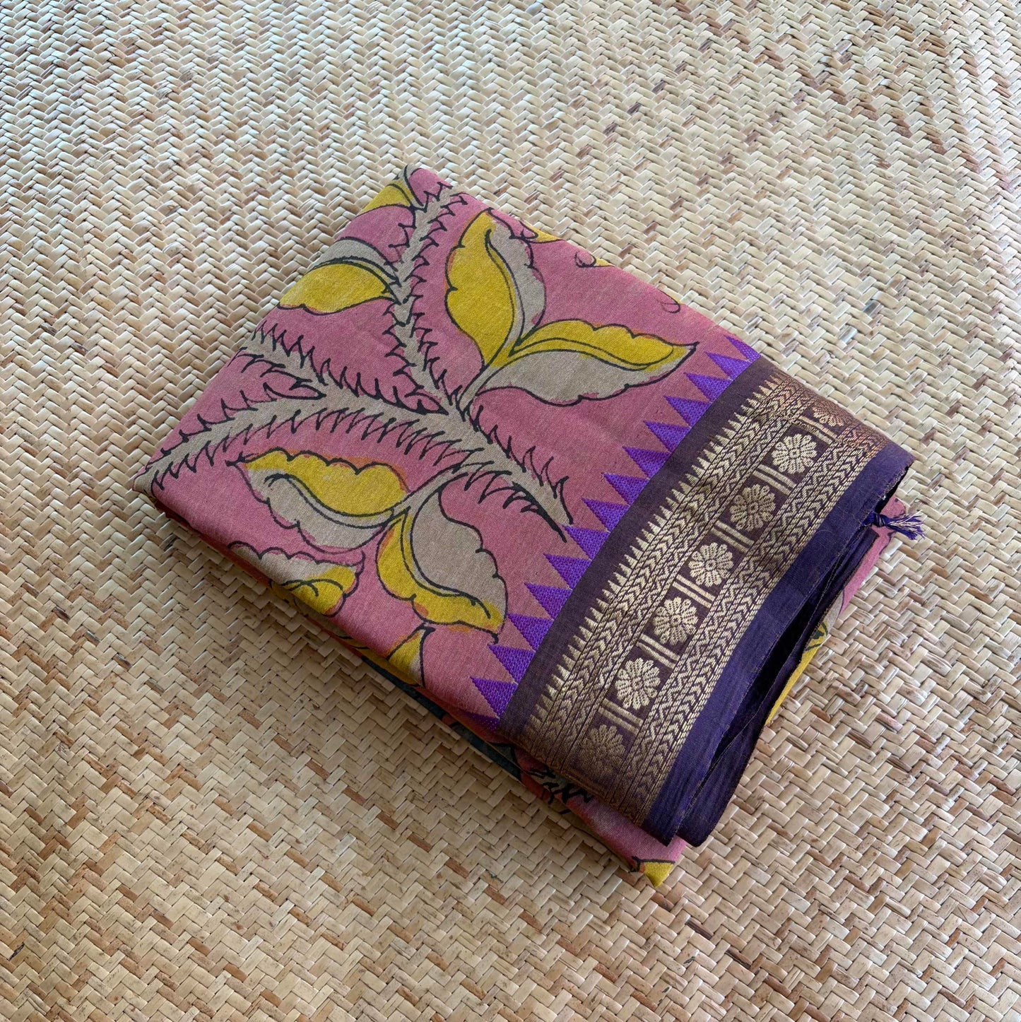 Pink, Kalamkari Hand Painted on Chettinad Cotton saree