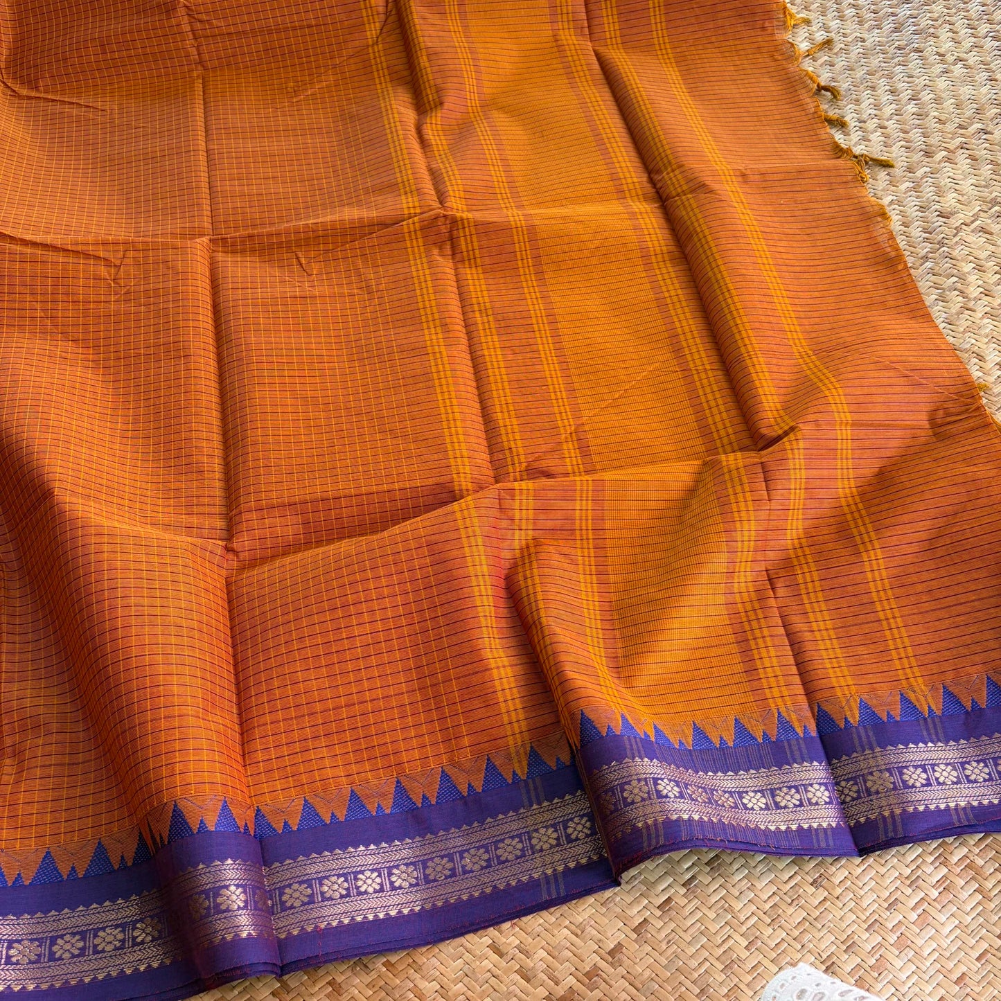Chettinad Cotton Saree, Rust Orange.