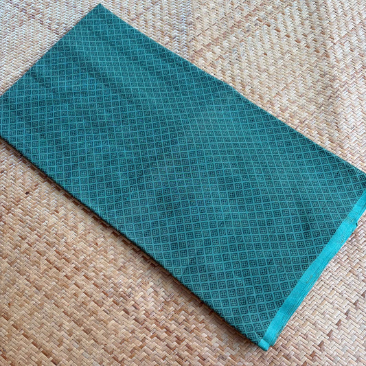 Handloom Jacard Cotton Running Fabric, Blue Green