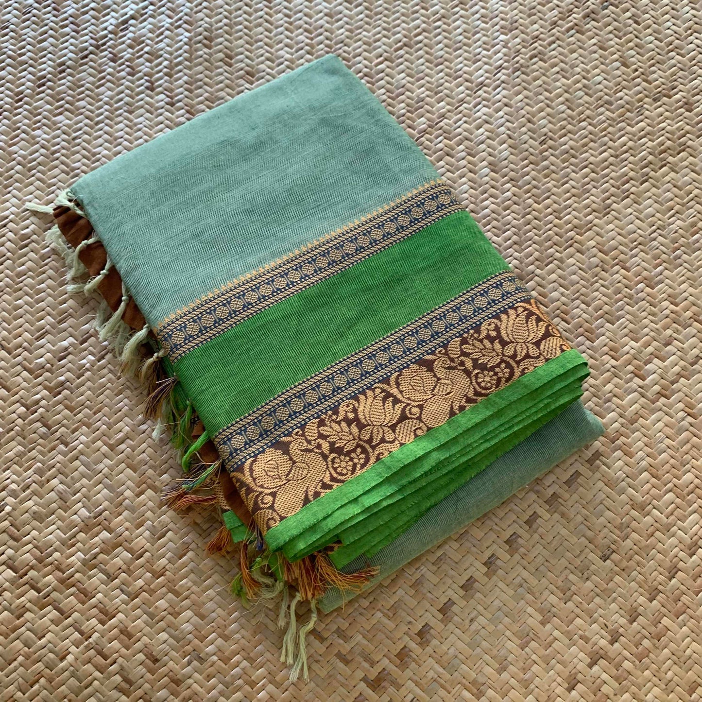 Patch work chettinadu Cotton saree, Green