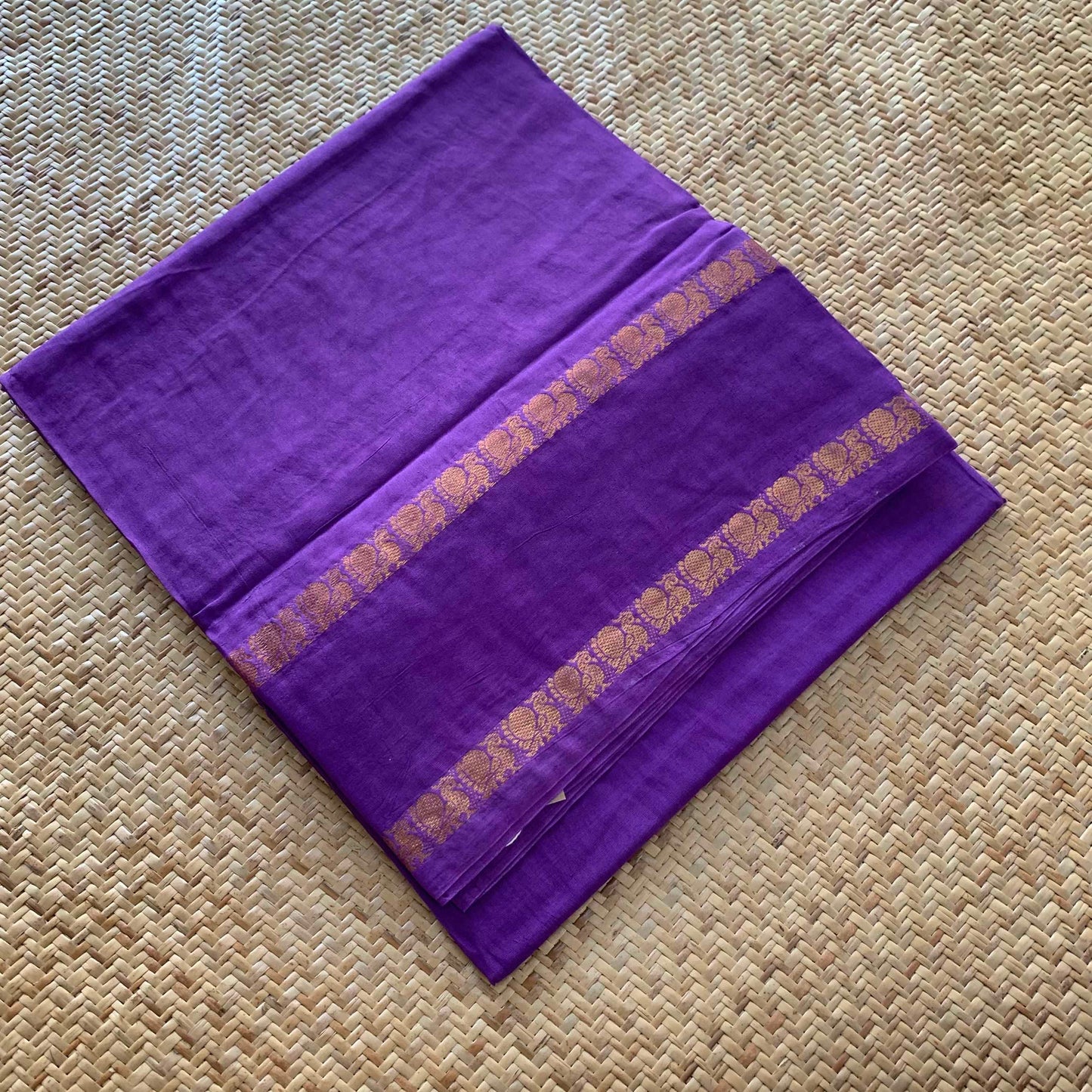 Purple, Zari Annam Rettai Pettu Border , Clamp dyed (Kattu sayam).