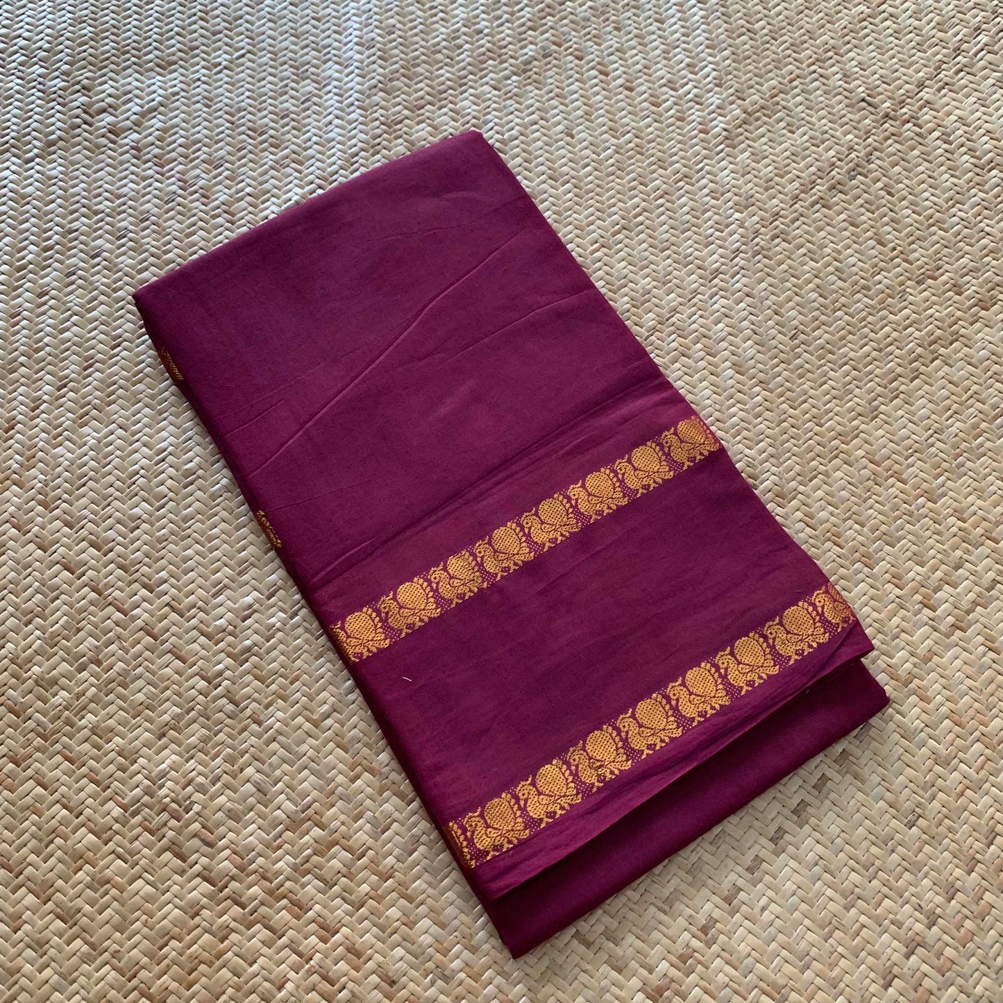 Deep Burgundy Saree , Zari Annam Rettai Pettu Border , Clamp dyed (Kattu sayam).