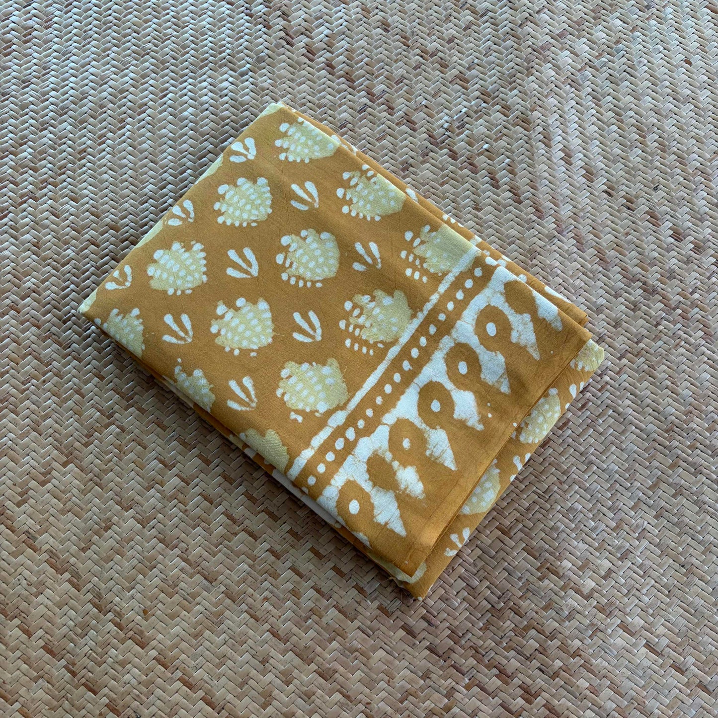 Mul Mul Cotton saree, Hand Block Printed, Mustard