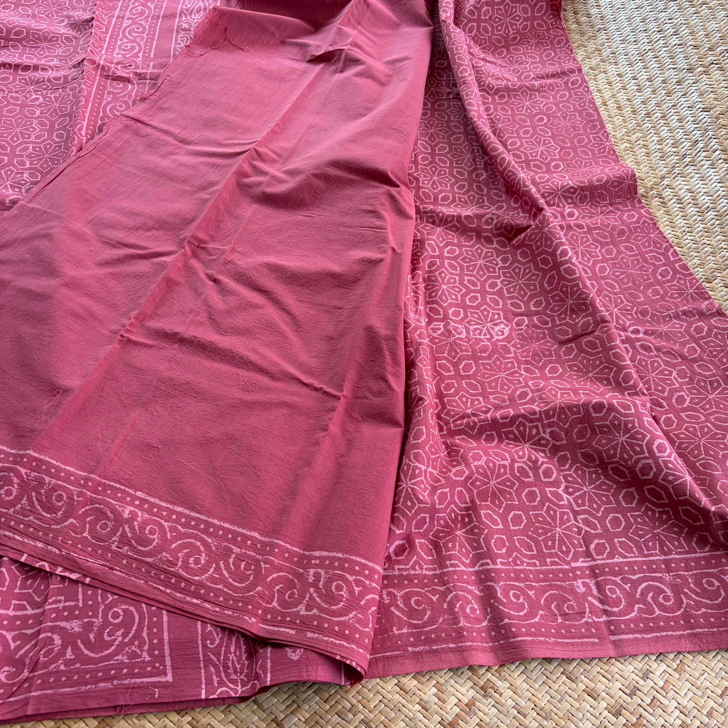 Mul Mul Cotton saree, Hand Block Printed, Pink