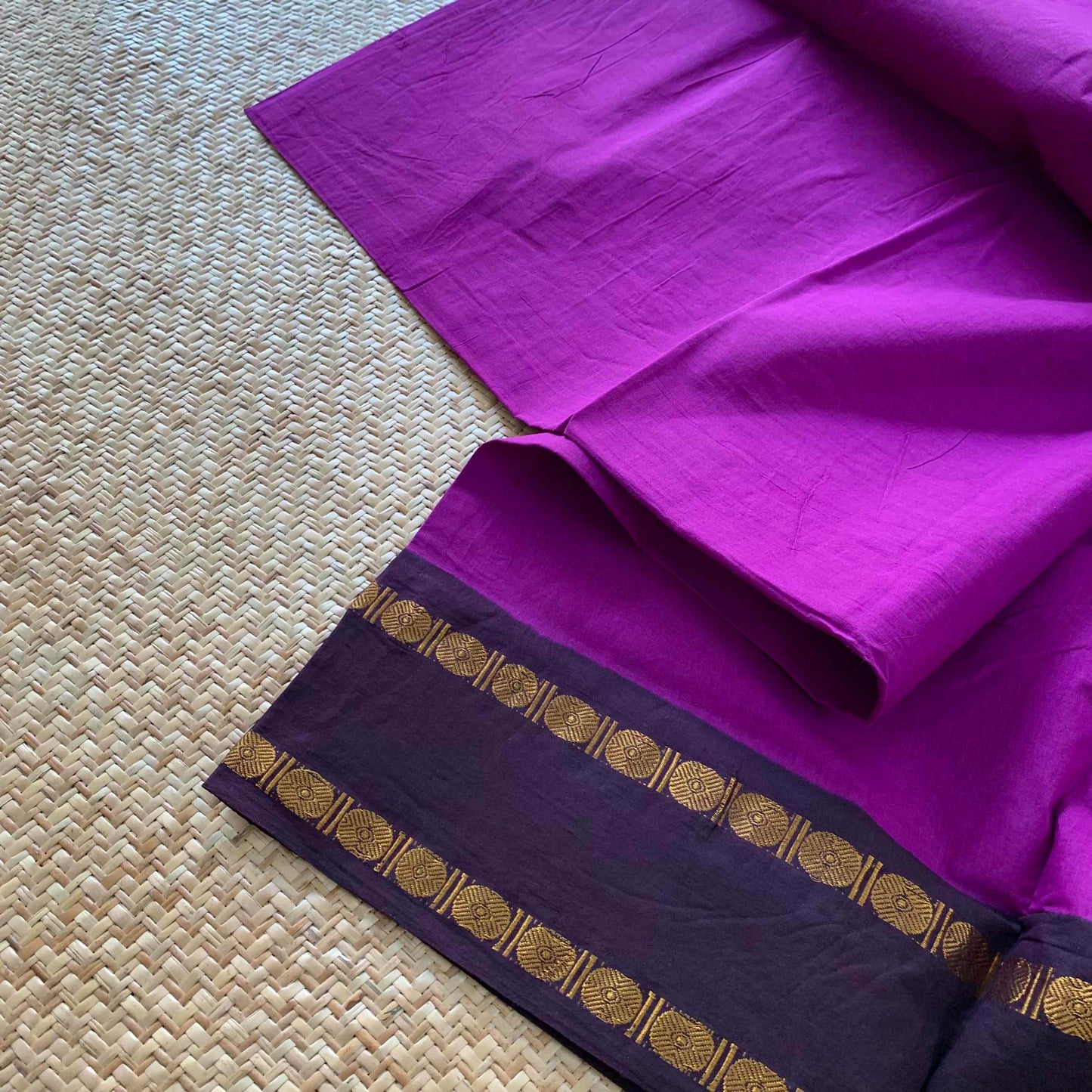 Purple Saree  Beetle Nut brown Border, Zari Rudrasham Rettai Pettu Border , Clamp dyed (Kattu sayam).