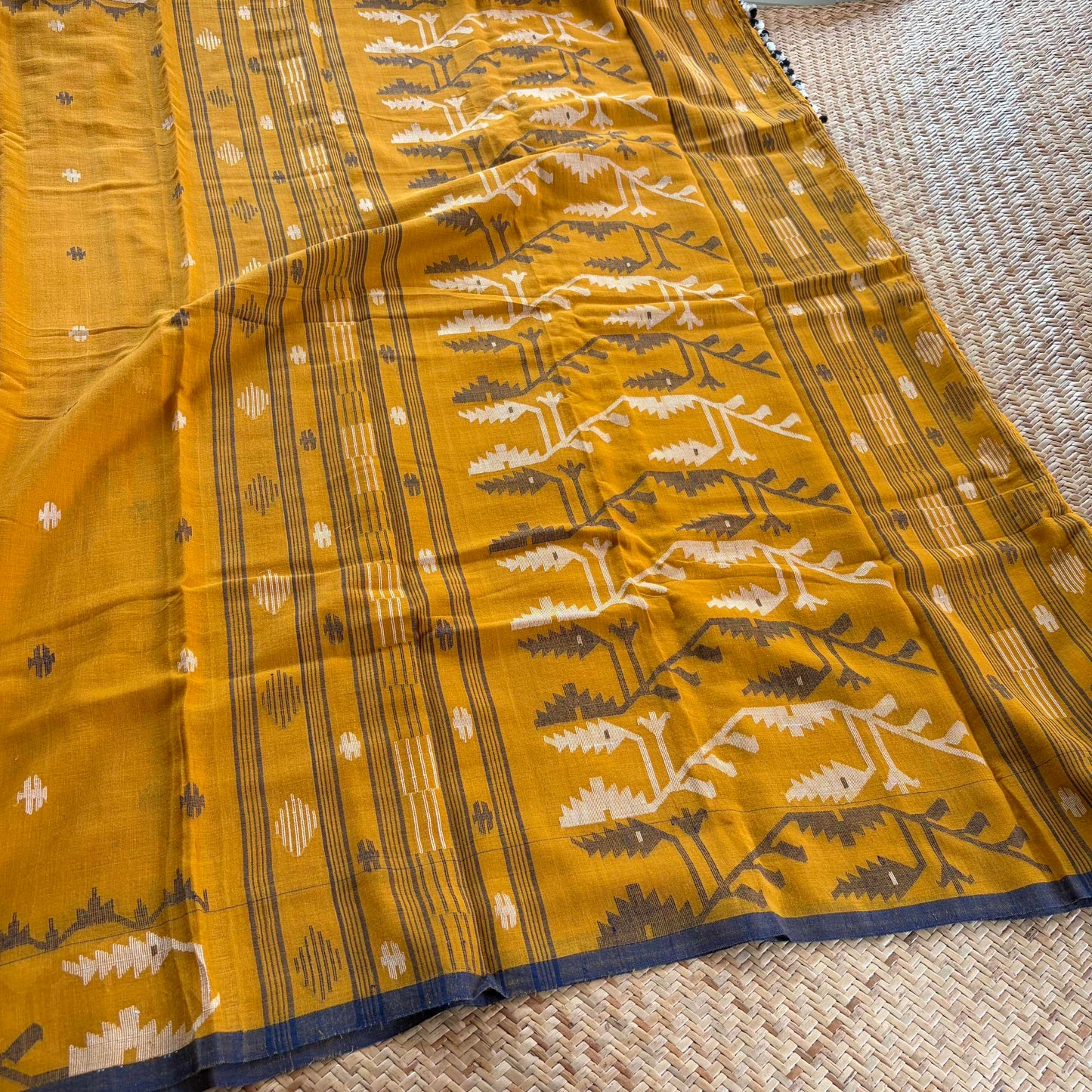 Mustard , Handwoven Jamdani Soft cotton Saree
