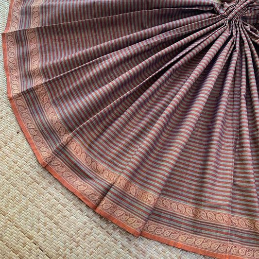 Brown , Hand Woven Cotton Saree