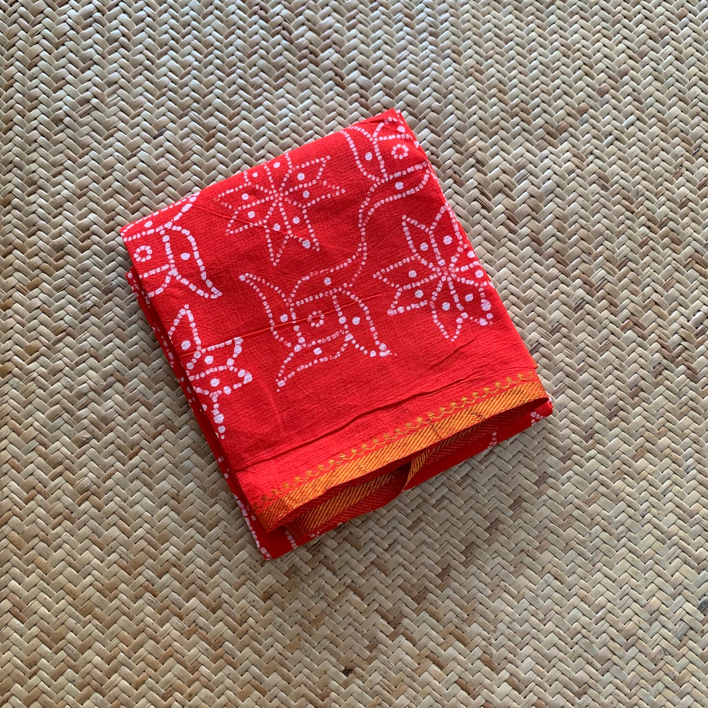 Red Wax Printed Brown Kolam, Cotton Blouse piece