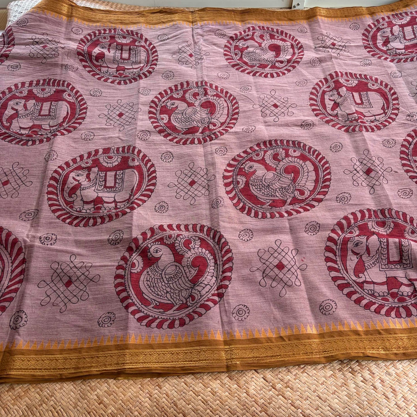 Dusty Pink, Kalamkari Hand Painted on Chettinad Cotton saree