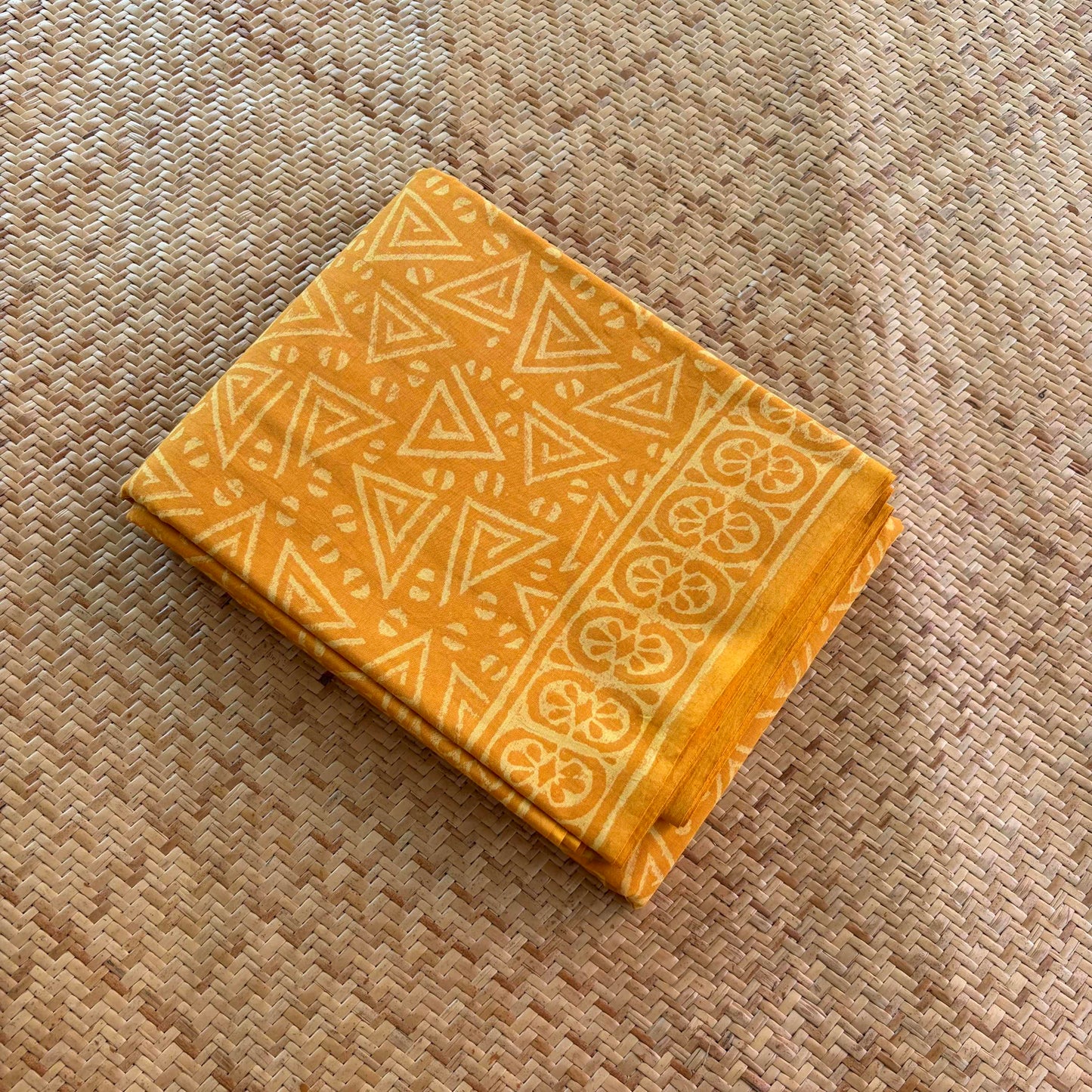 Mul Mul Cotton saree, Hand Block Printed, Yellow