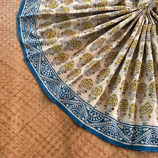 Mul Mul Cotton saree, Hand Block Printed, Beige