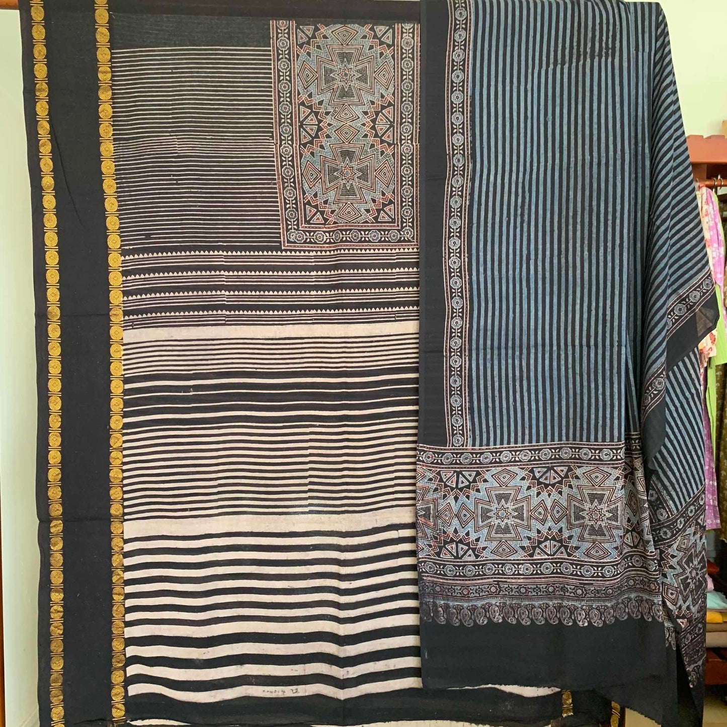 Ajrak Sungudi 2 Piece Salwar Suit Material, Black