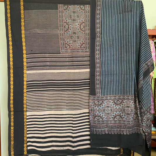 Ajrak Sungudi 2 Piece Salwar Suit Material, Black