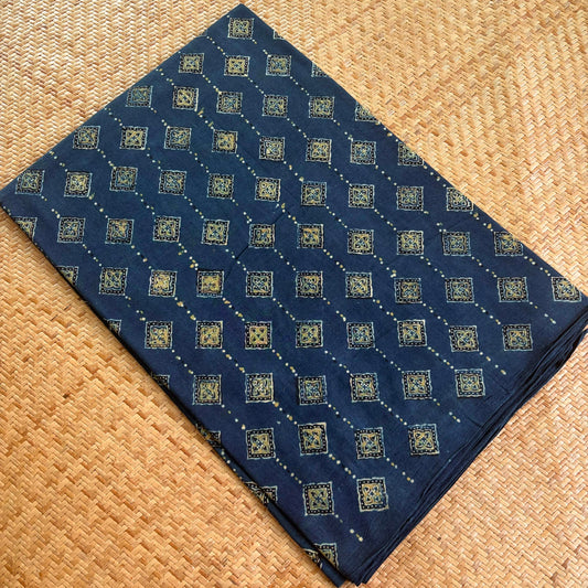 Ajrak Cotton Running Fabric, Blue