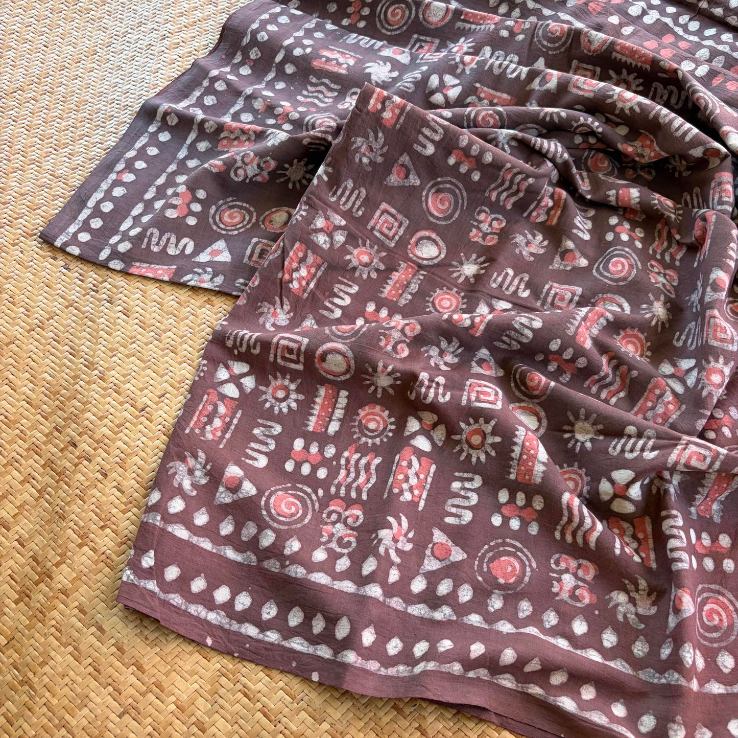 Mul Mul Cotton saree, Hand Block Printed, Dark Mauve