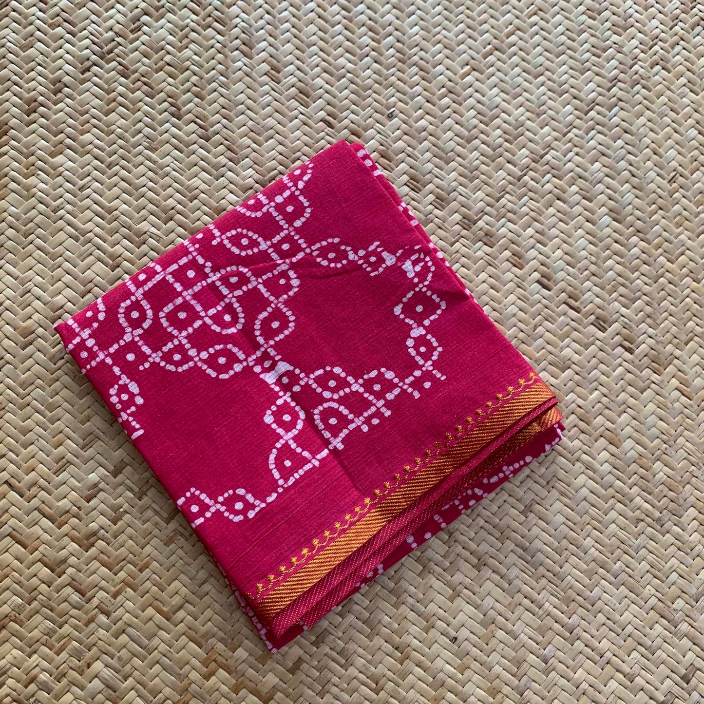 Pink  Wax Printed Brown Kolam, Cotton Blouse piece