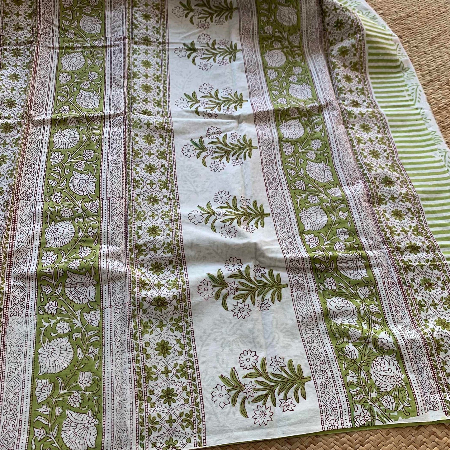 Mul Mul Cotton saree, Hand Block Printed, Green
