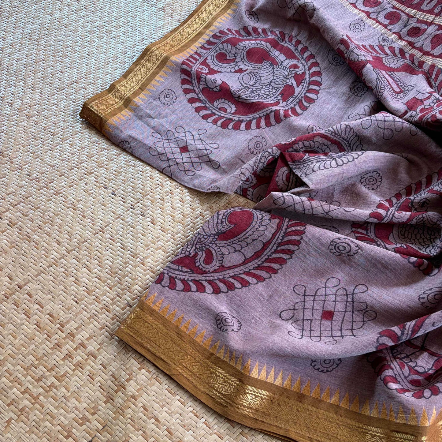Dusty Pink, Kalamkari Hand Painted on Chettinad Cotton saree