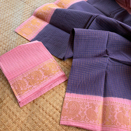 Grey Purple , Zari Kattam Sungudi