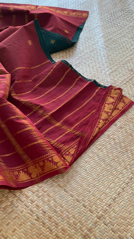 Bottle Green, Madurai Sungadi Saree With Butta