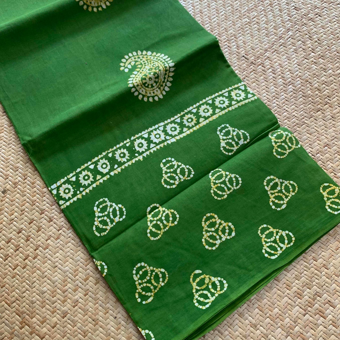 Green Hand Crafted wax print Sungudi Cotton Saree