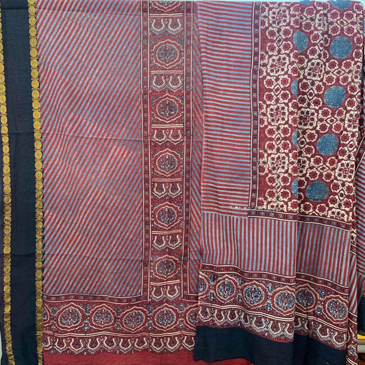 Ajrak Sungudi 2 Piece Salwar Suit Material, Red