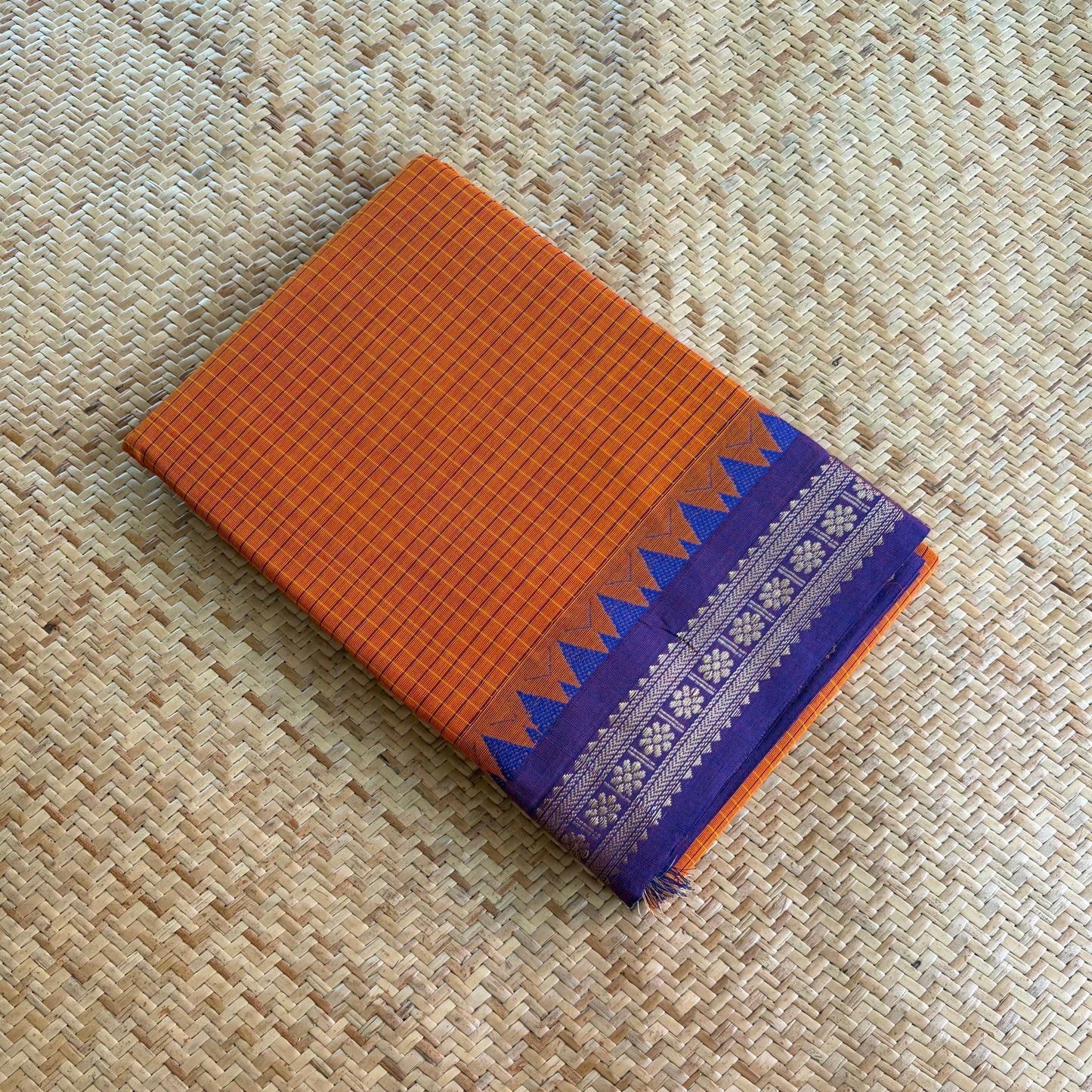 Chettinad Cotton Saree, Orange.