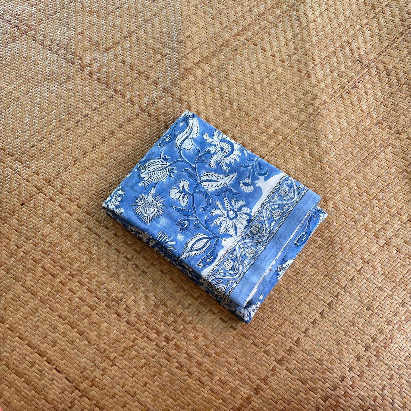 Mul Mul Cotton saree, Hand Block Printed, Blue