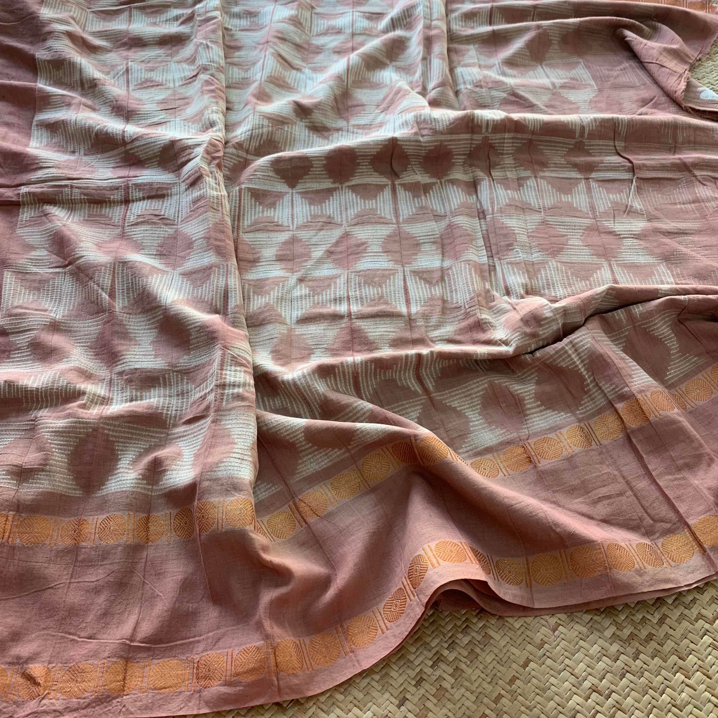 Butterfly - Nude Pink, Hand Crafted Shibori Sungudi Cotton Saree