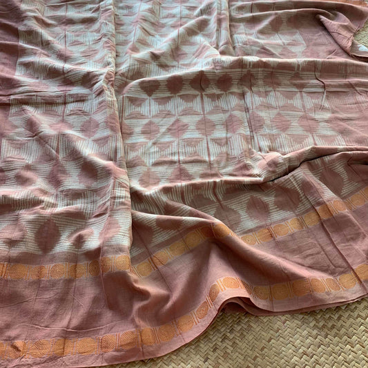 Butterfly - Nude Pink, Hand Crafted Nui Shibori Sungudi Cotton Saree