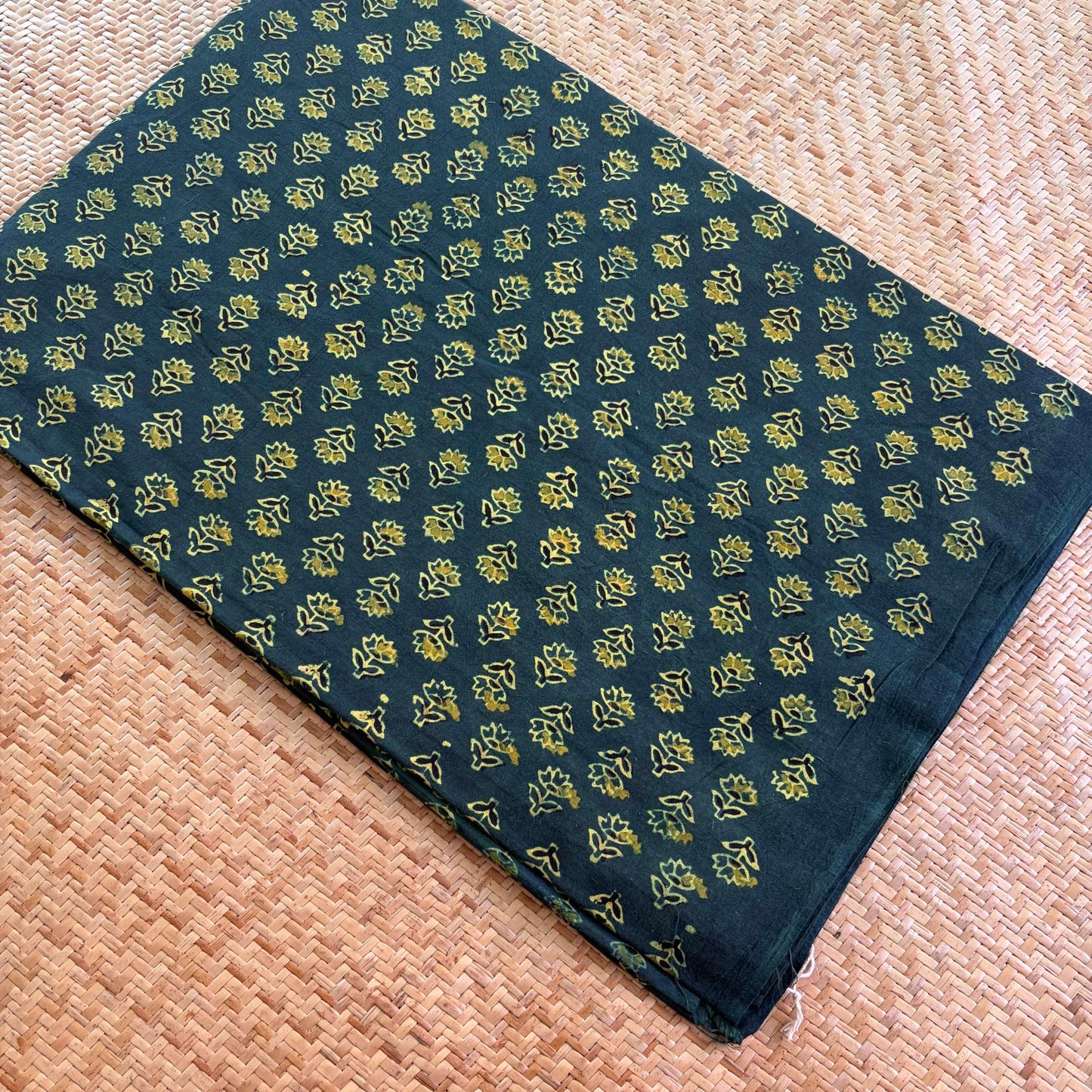 Ajrak Cotton Running Fabric, Green