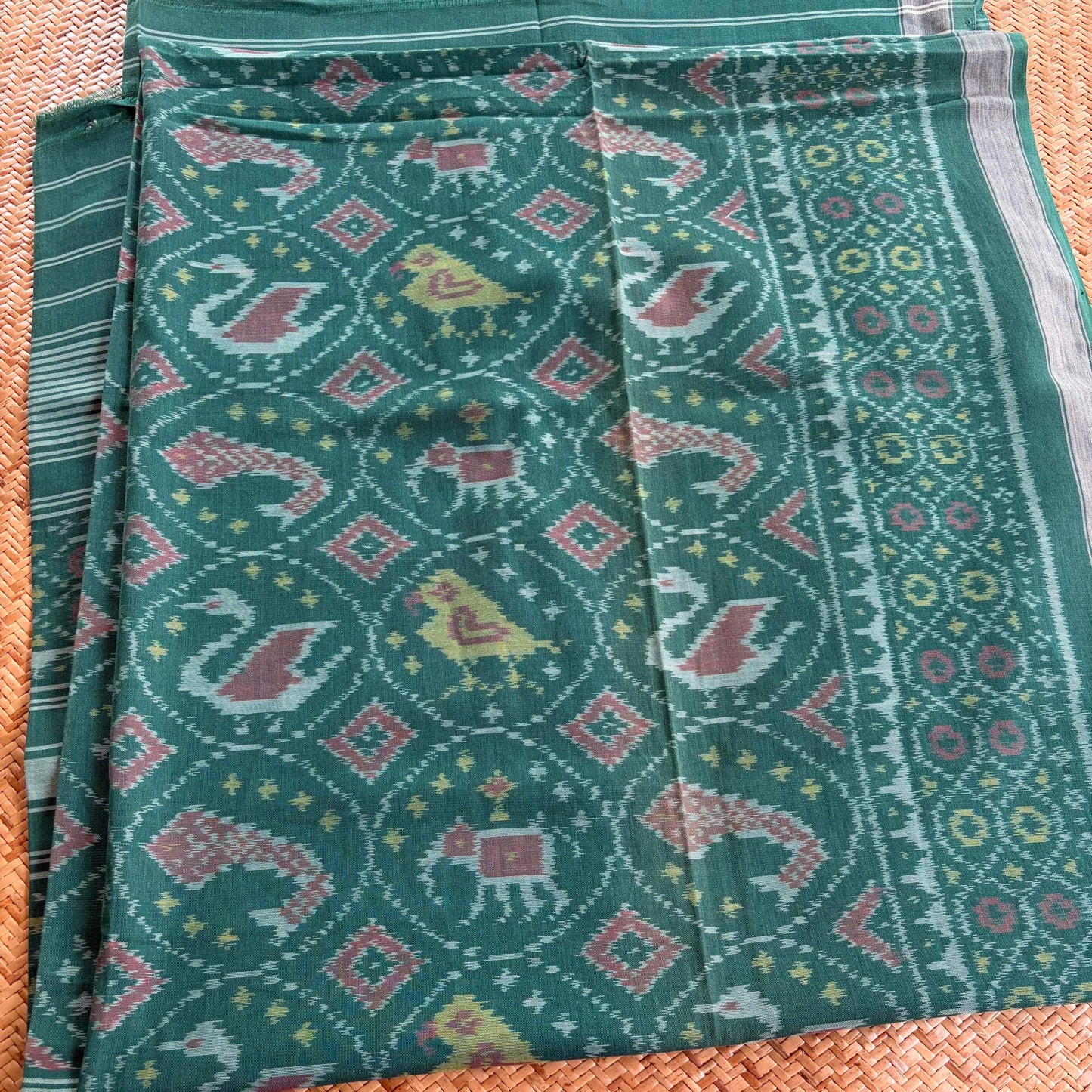 Green, Genuine Patola Cotton Handloom Dupatta