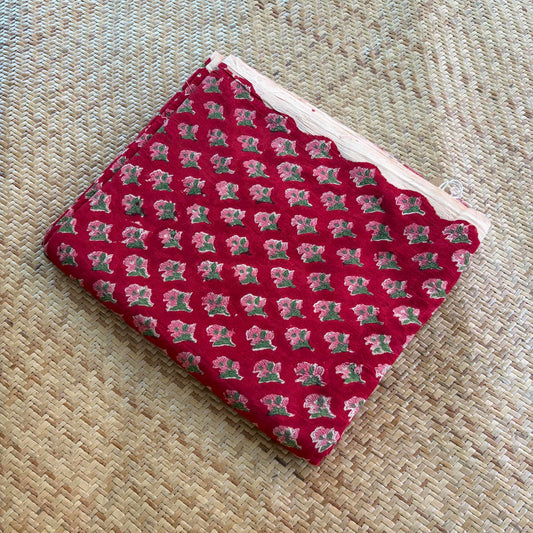 Hand Block Printed Sanganeri Cotton Running Fabric, Red