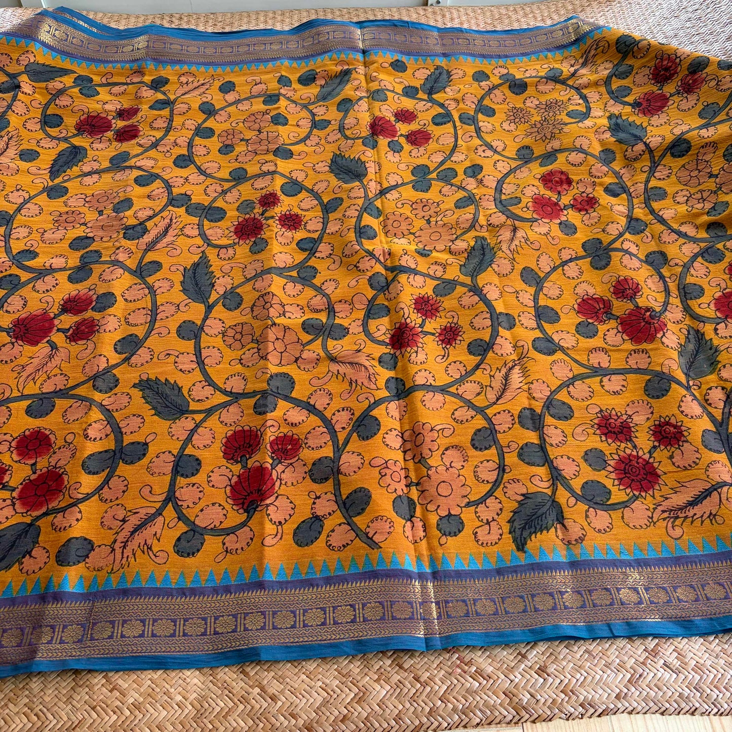 Peach, Kalamkari Hand Painted on Chettinad Cotton saree